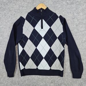 J. Crew Men's Blue & Gray Argyle Sweater Size M Quarter Zip Long Sleeve Pullover